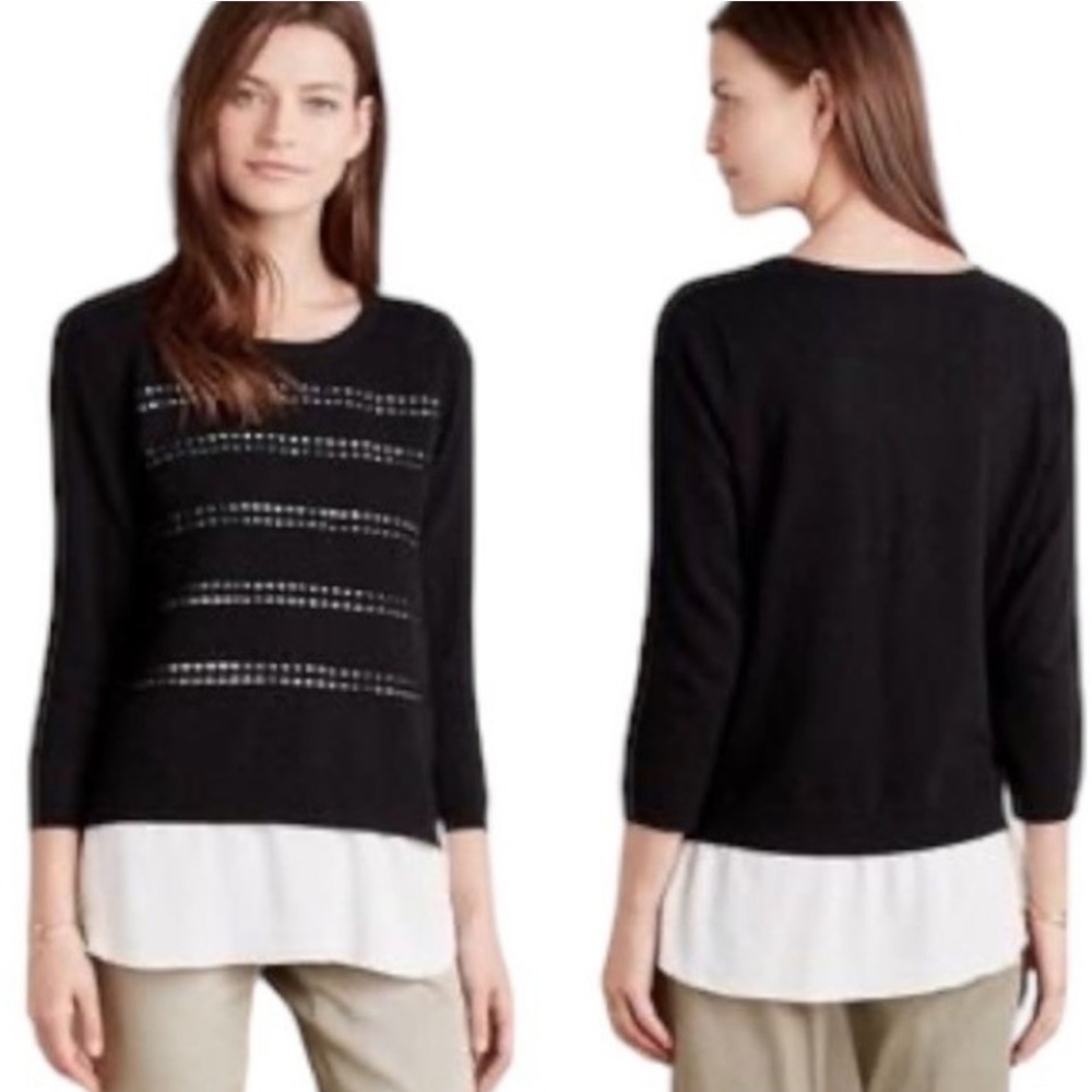 Anthropologie Angel of the North Sweater Black White Twofer pullover Size M